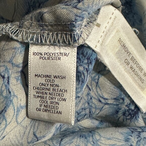 LOFT size L blue floral print 1/3 button pin tuck long sleeve Boho top - Picture 6 of 8